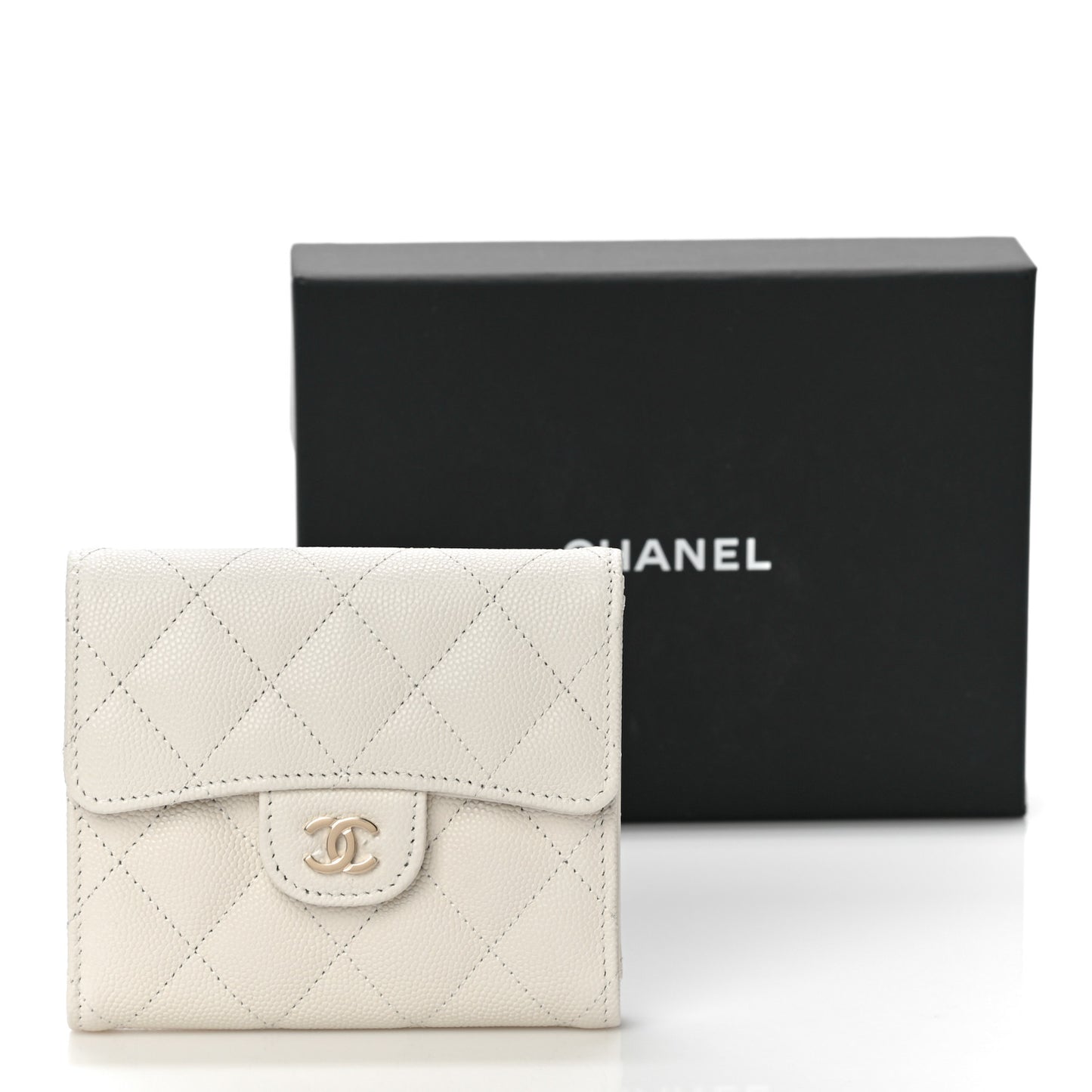 Caviar Quilted Compact Flap Wallet White