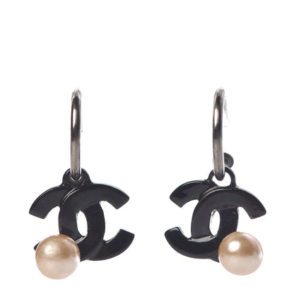 Chanel Pearl Enamel CC Drop Earrings Black 1 of 4