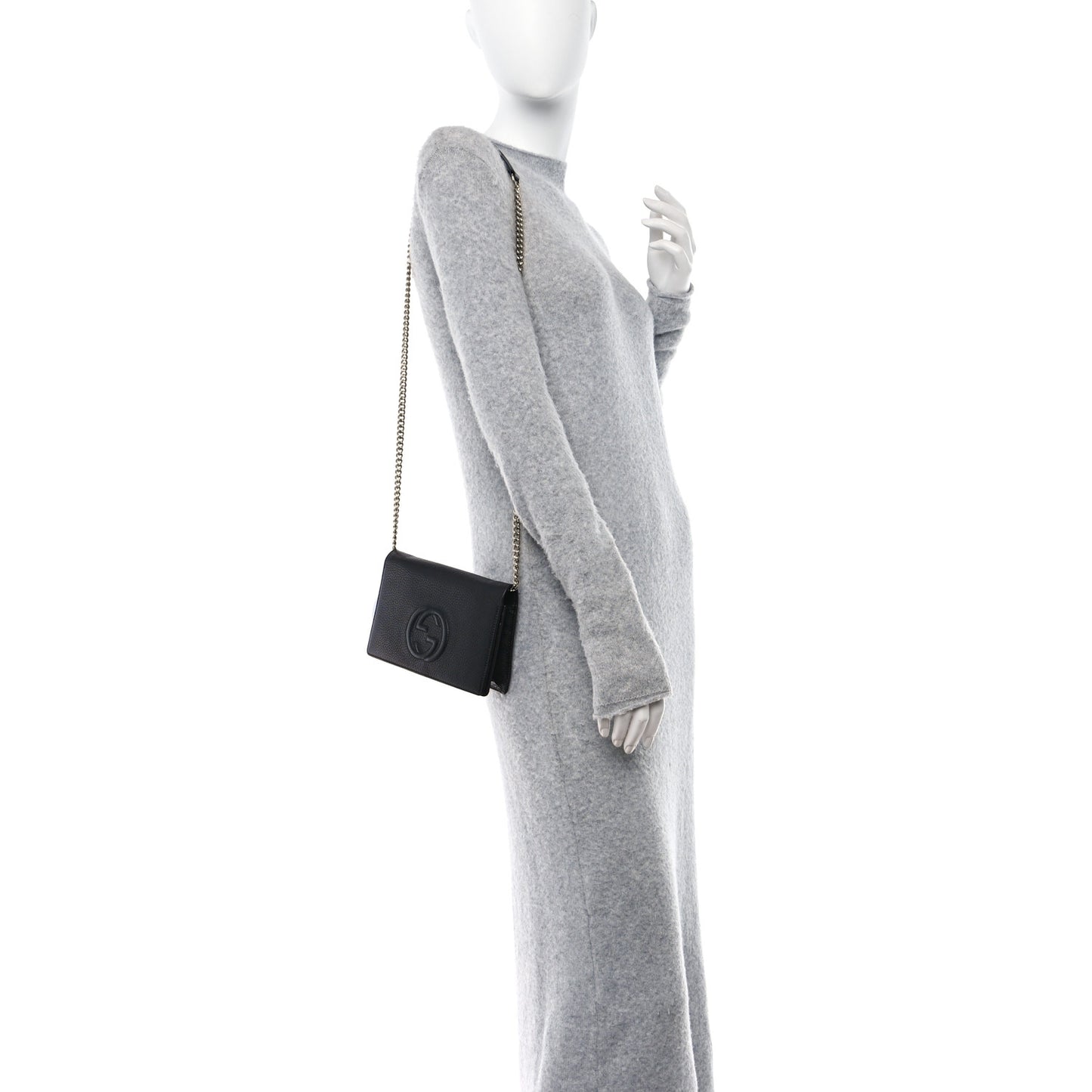 Pebbled Calfskin Soho Wallet On Chain Black