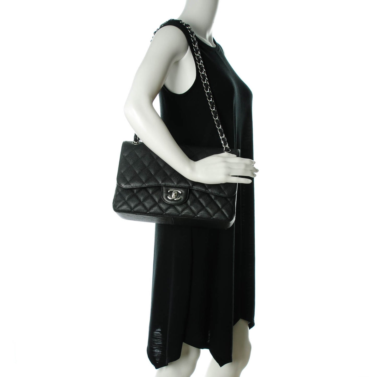 Caviar Quilted Jumbo Double Flap Black