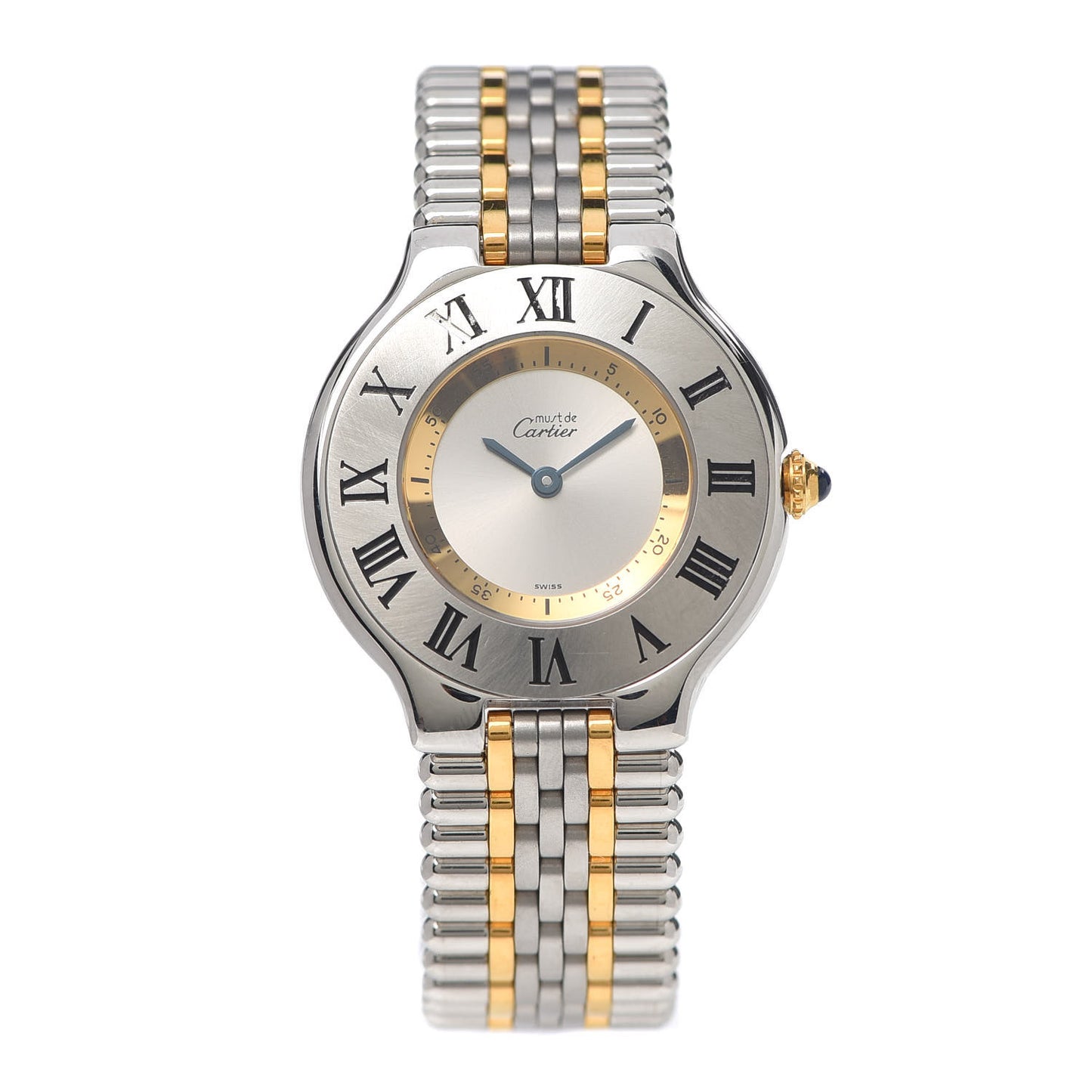 Stainless Steel 18K Yellow Gold 28mm Must De 21 Bullet Link Quartz Watch