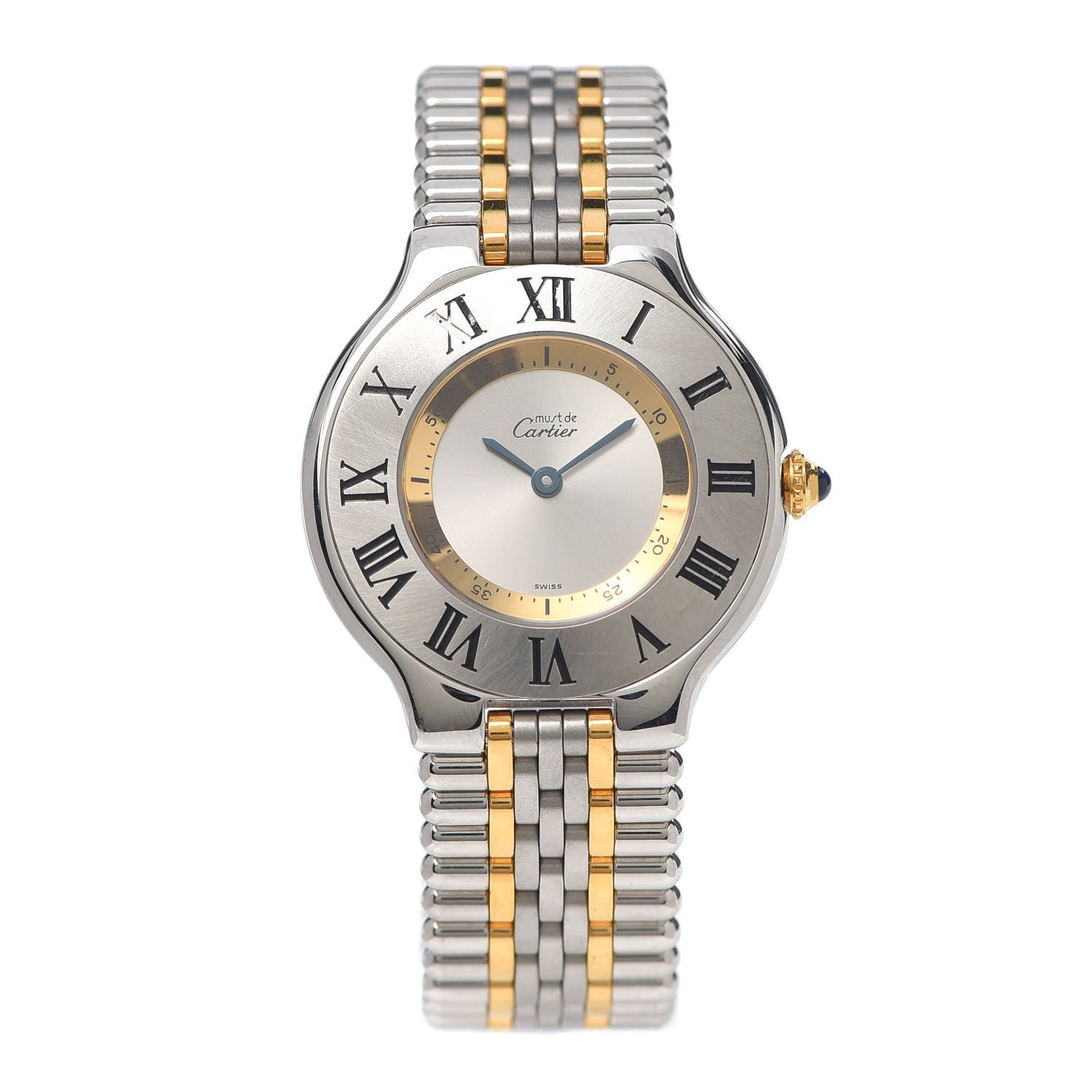 Cartier Stainless Steel 18K Yellow Gold 28mm Must De 21 Bullet Link Quartz Watch 1 of 6