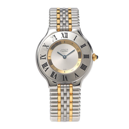 Cartier Stainless Steel 18K Yellow Gold 28mm Must De 21 Bullet Link Quartz Watch 1 of 6