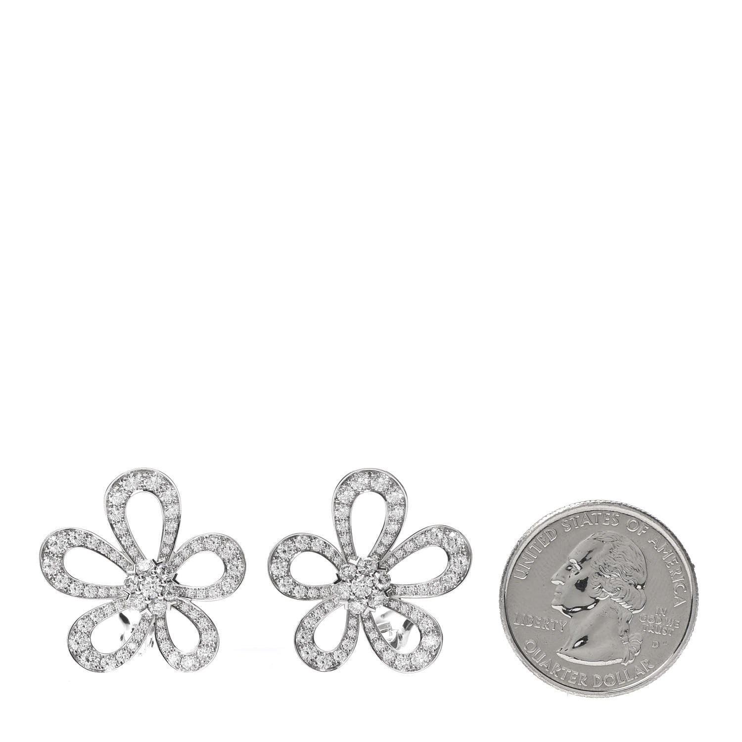 Van Cleef & Arpels 18K White Gold Diamond Flowerlace Earrings 2 of 6