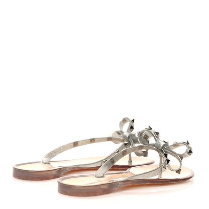 Valentino Garavani PVC Jelly Glitter Rockstud Bow Thong Sandals 38 Silver 4 of 7