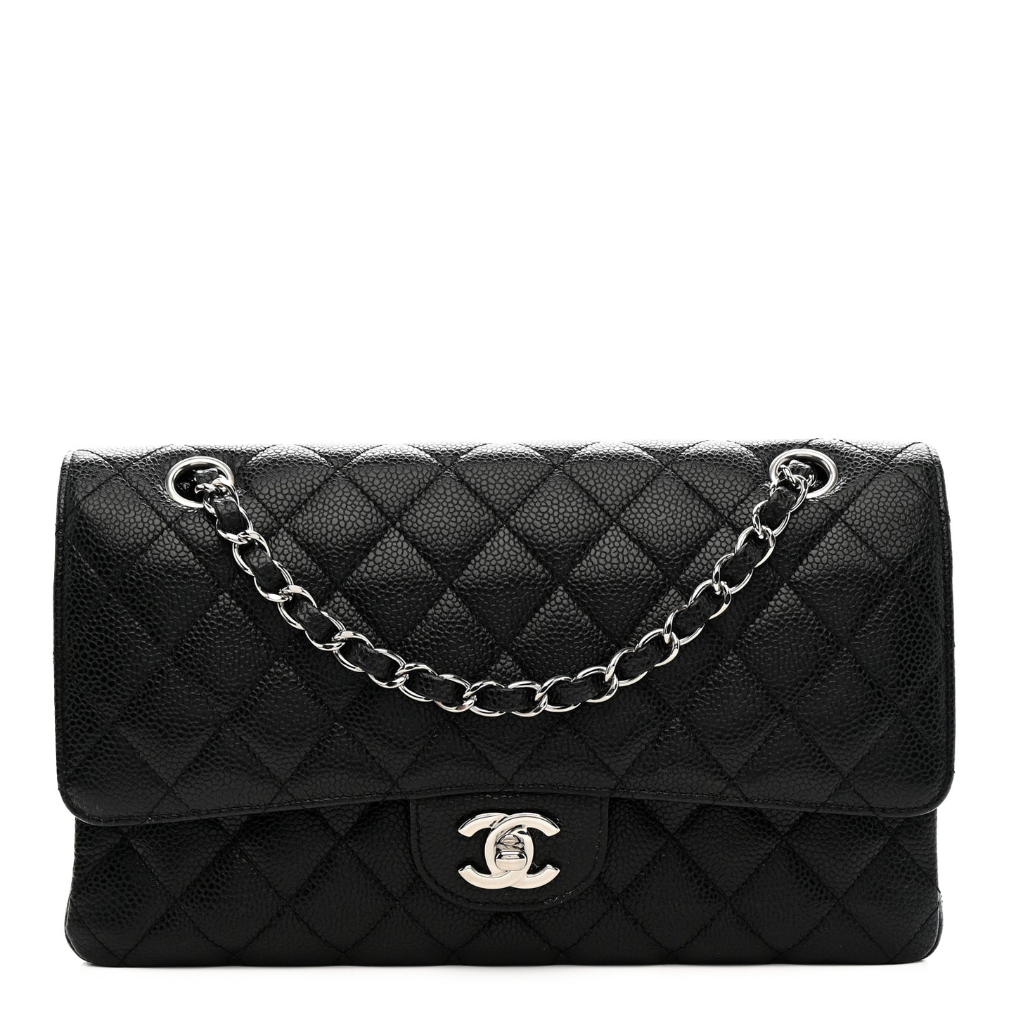 Caviar Quilted Medium Double Flap Black