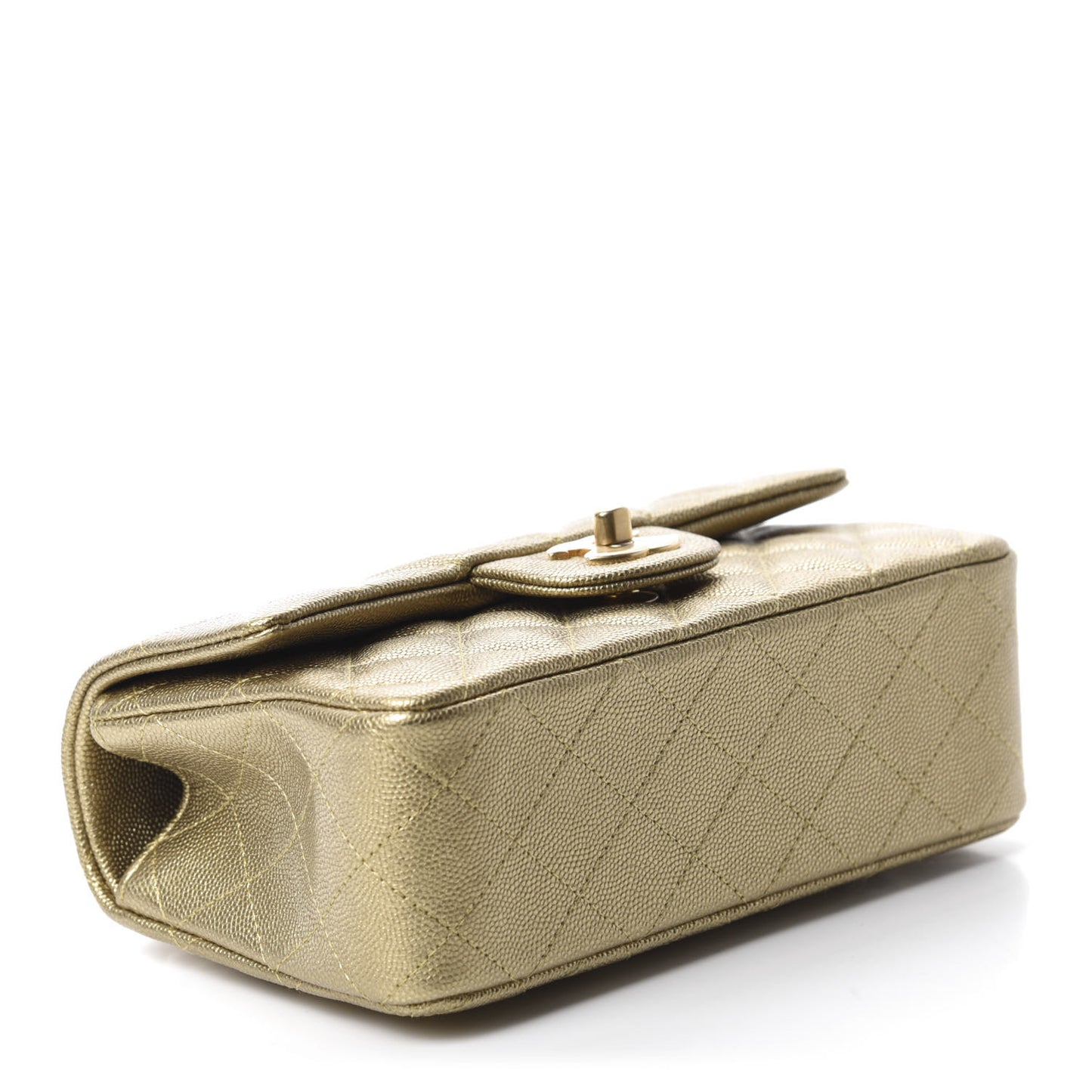 Metallic Caviar Quilted Mini Top Handle Rectangular Flap Gold