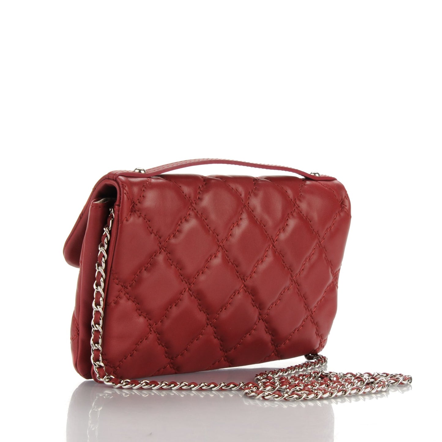 Calfskin Quilted Double Stitch Hamptons Clutch with Chain Red