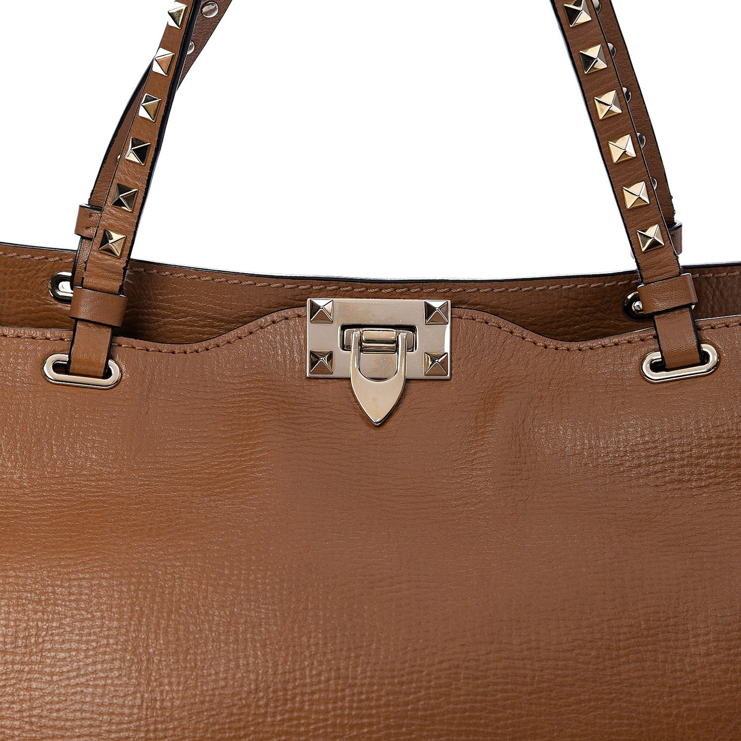 Textured Calfskin Medium Rockstud Tote Camel