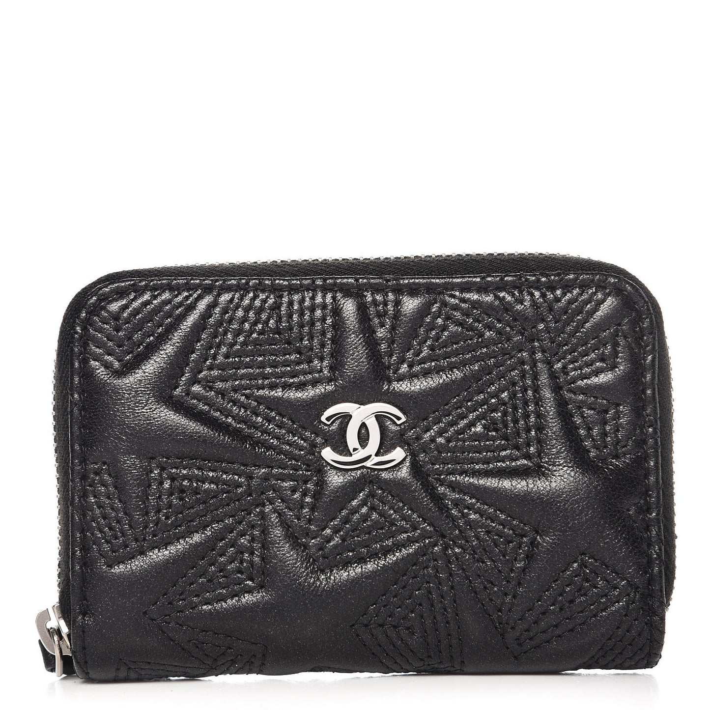 Lambskin Star Embossed Coin Purse Case Black