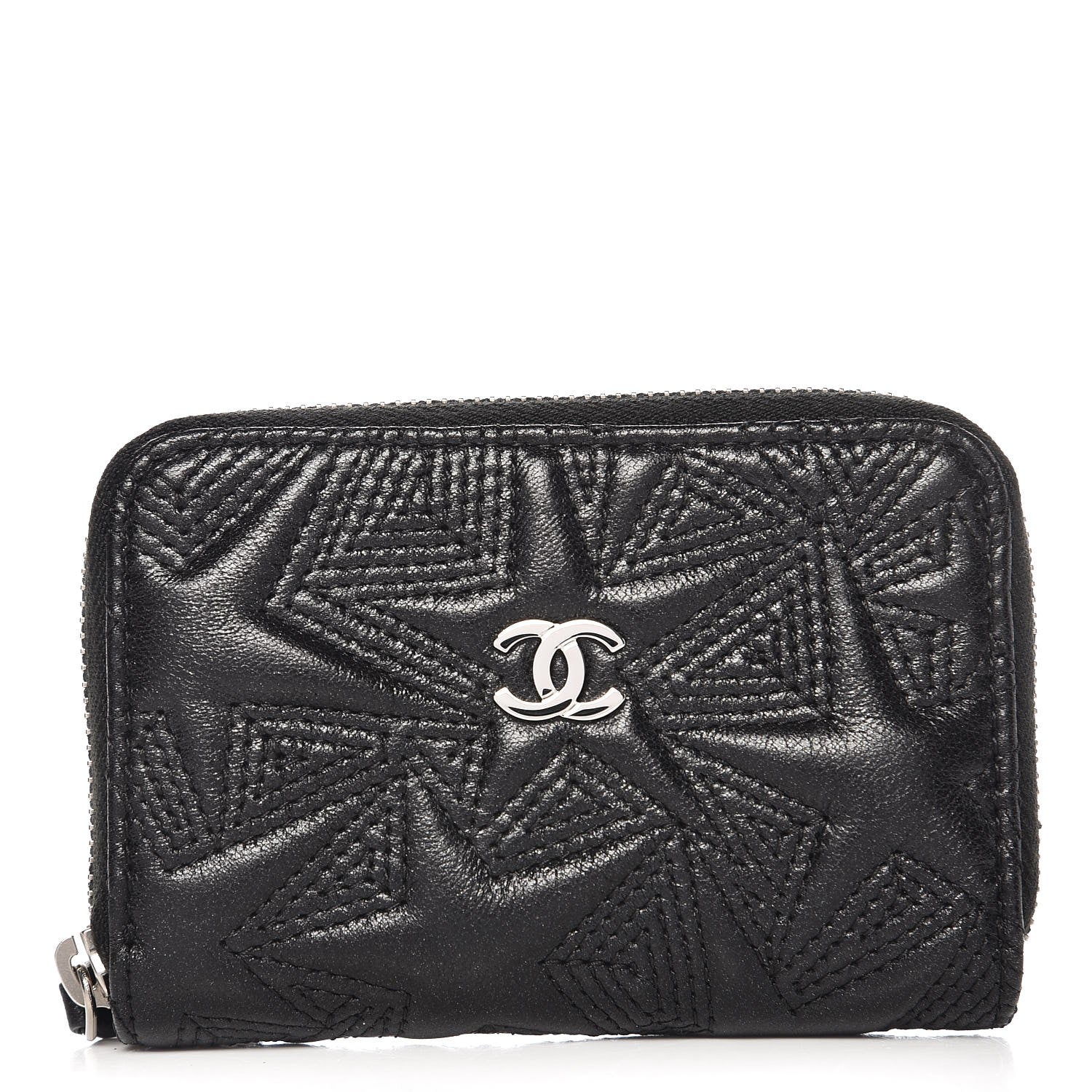 Chanel Lambskin Star Embossed Coin Purse Case Black 1 of 8