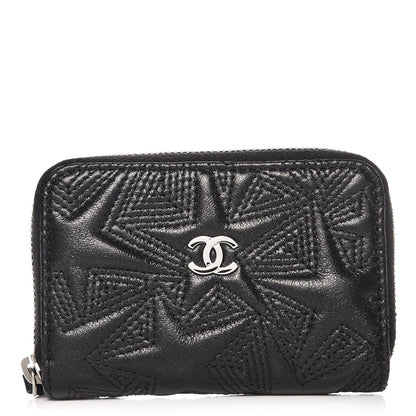 Chanel Lambskin Star Embossed Coin Purse Case Black 1 of 8
