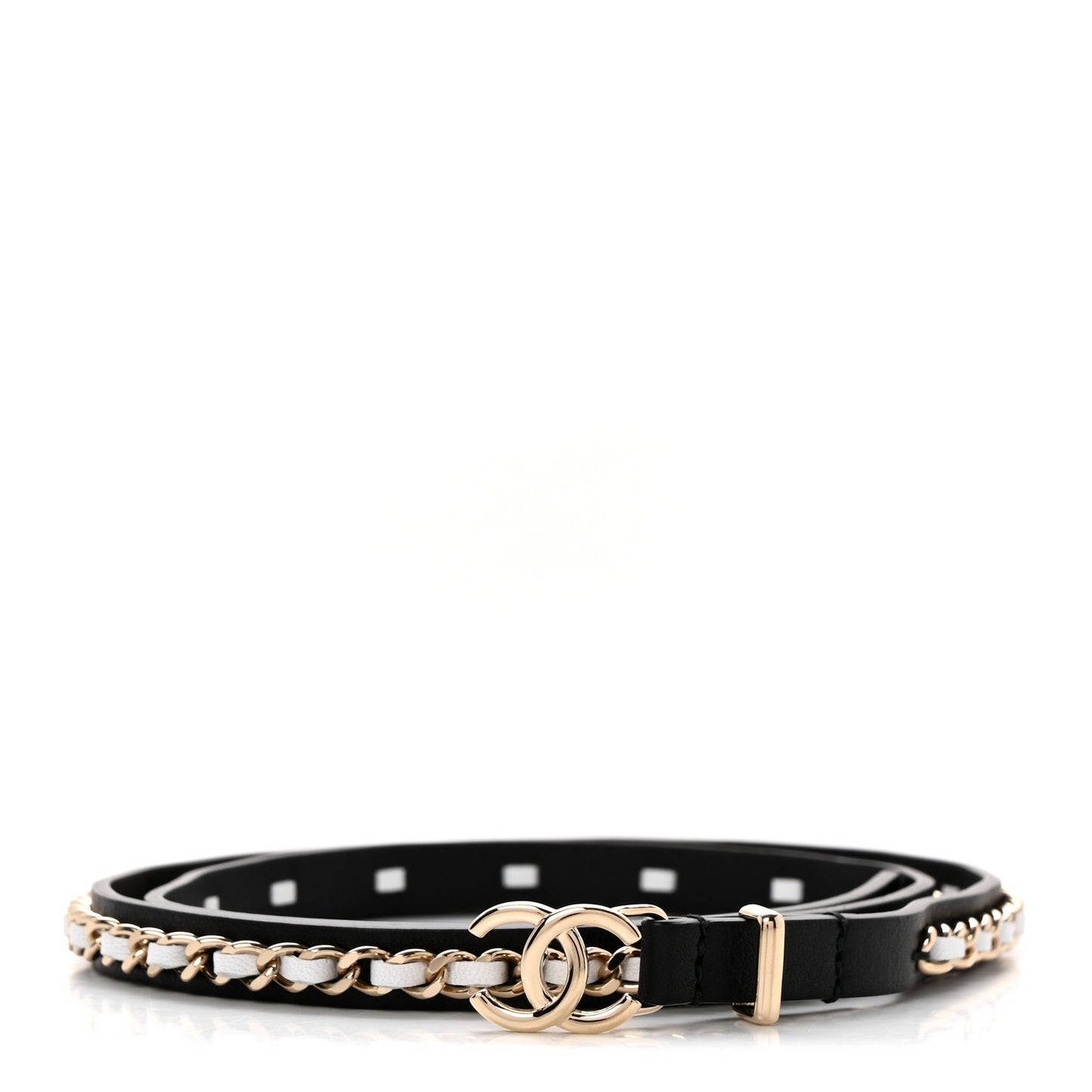 Calfskin Metal CC Chain Belt 70 28 Black White