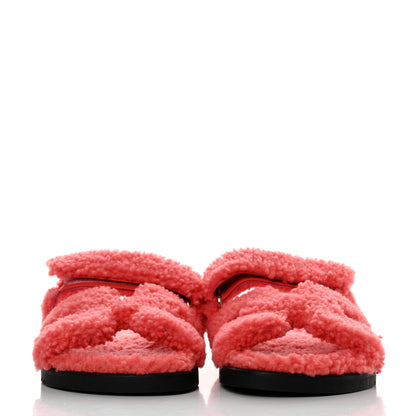 Hermes Woolskin Womens Chypre Sandals 38.5 Rose Du Desert 2 of 9