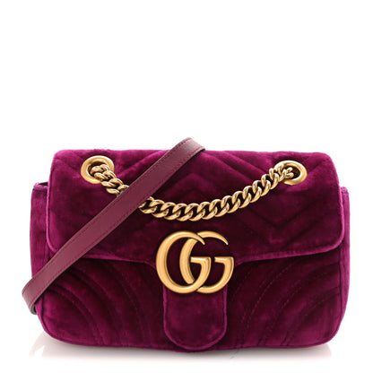 Gucci Velvet Matelasse Mini GG Marmont Shoulder Bag Fuchsia Violet Cyclamen 1 of 10