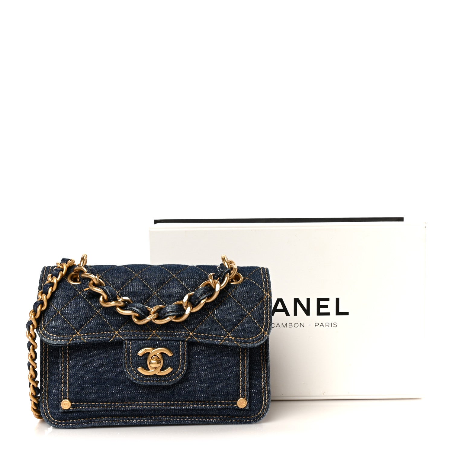 Chanel Denim Quilted Double You Mini Flap  Blue Golden 12 of 12