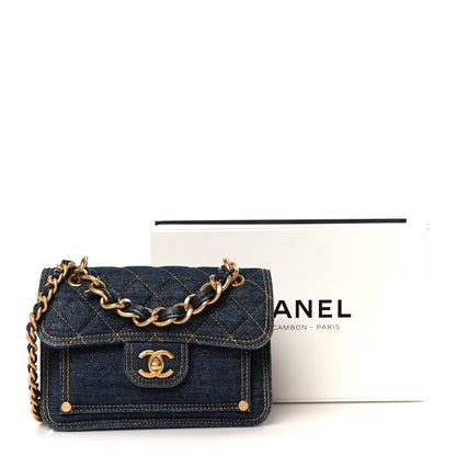 Chanel Denim Quilted Double You Mini Flap  Blue Golden 12 of 12