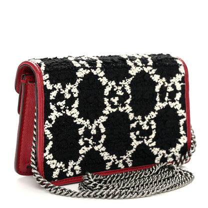Gucci Tweed GG Monogram Super Mini Dionysus Shoulder Bag Black White Romantic Cherry 3 of 10