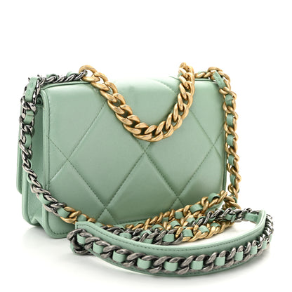 Chanel Shiny Lambskin Quilted Chanel 19 Wallet On Chain WOC Light Green 3 of 12
