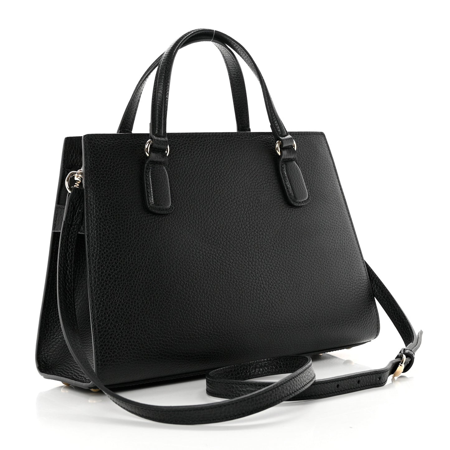 Pebbled Calfskin Medium Soho Top Handle Satchel Black