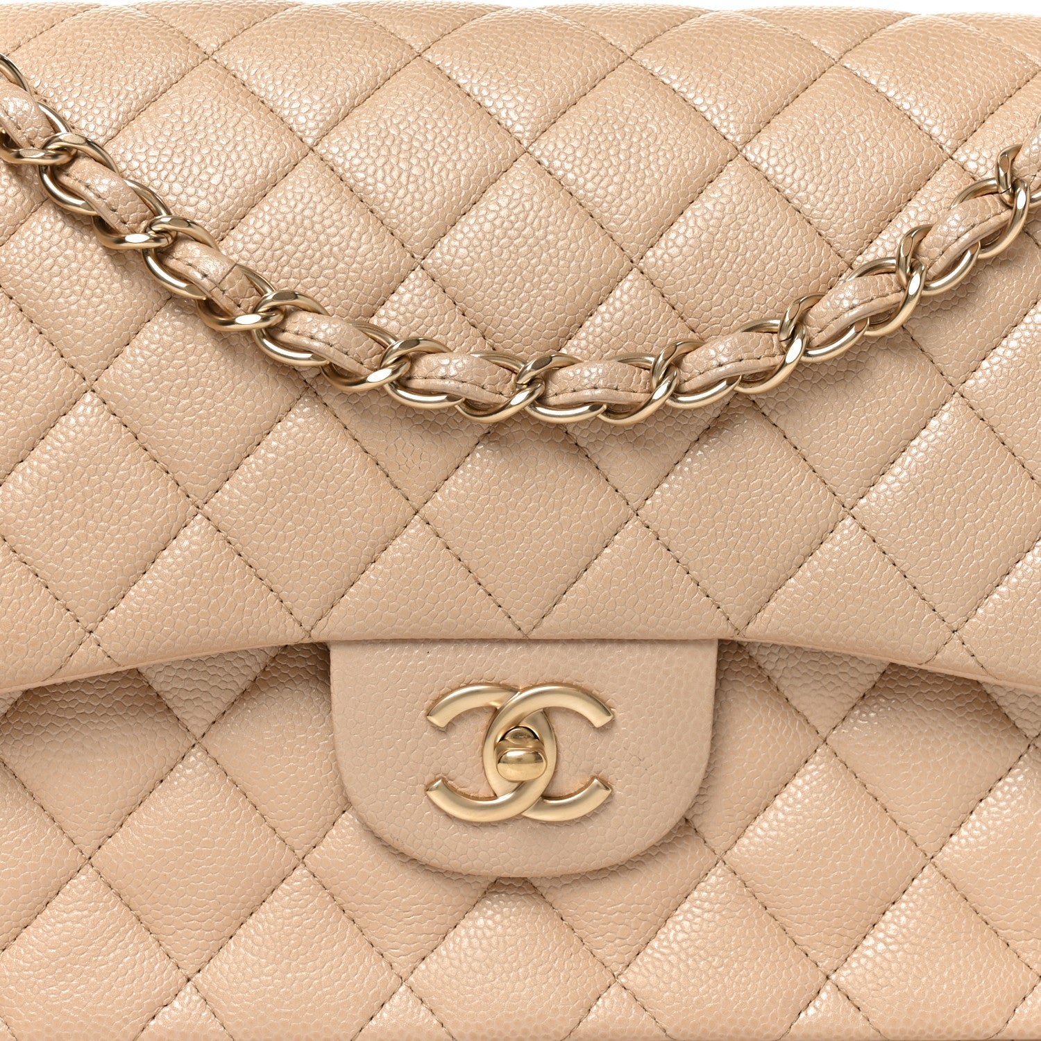Chanel Pearly Caviar Quilted Jumbo Double Flap Beige 8 of 10