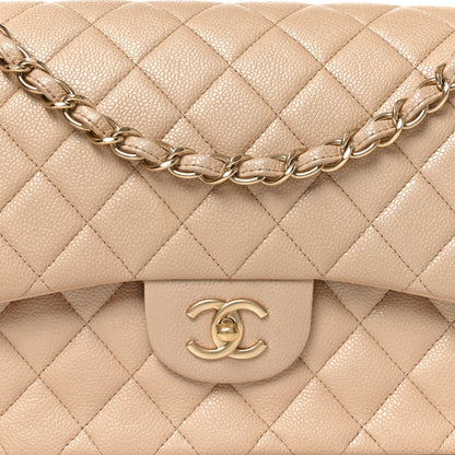 Chanel Pearly Caviar Quilted Jumbo Double Flap Beige 8 of 10
