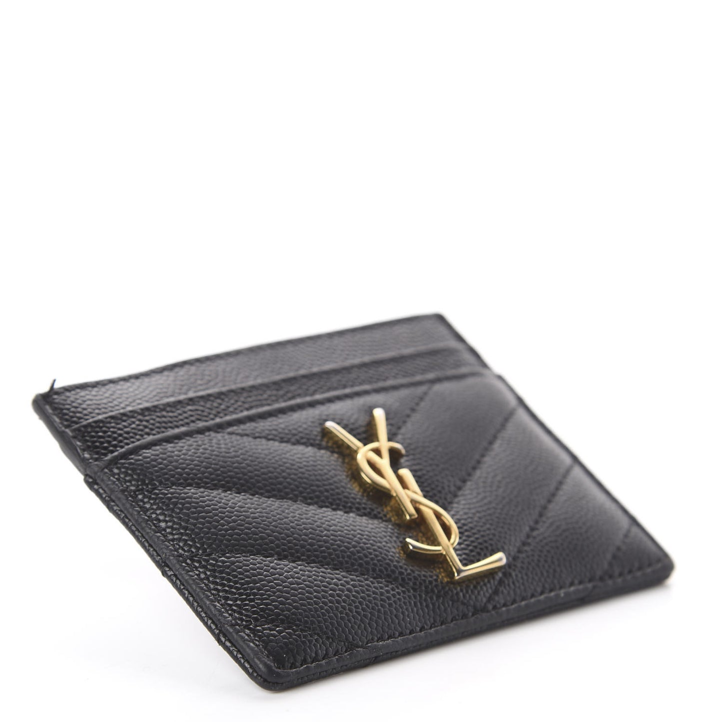 Grain De Poudre Matelasse Chevron Monogram Credit Card Case Black
