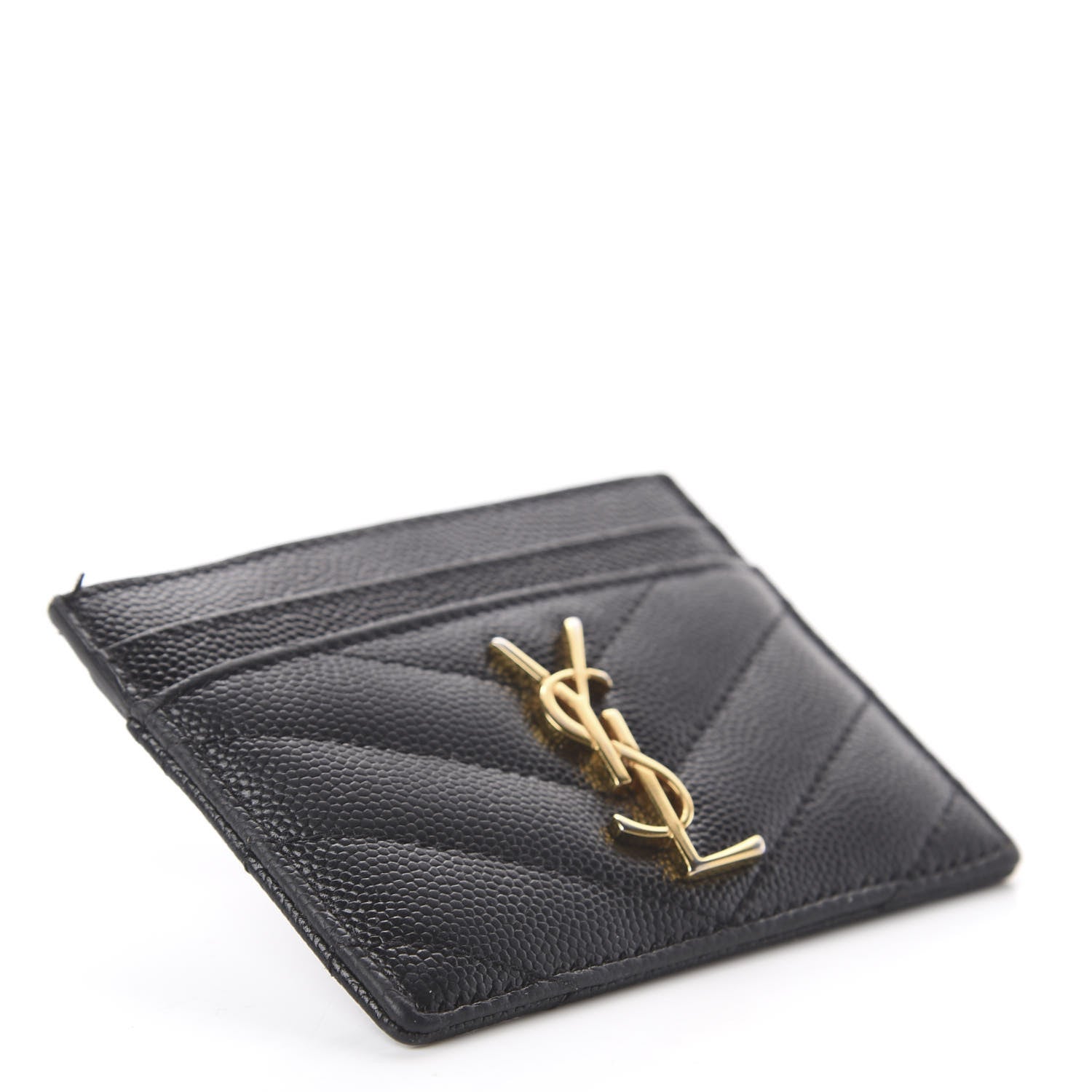 Saint Laurent Grain De Poudre Matelasse Chevron Monogram Credit Card Case Black 3 of 6