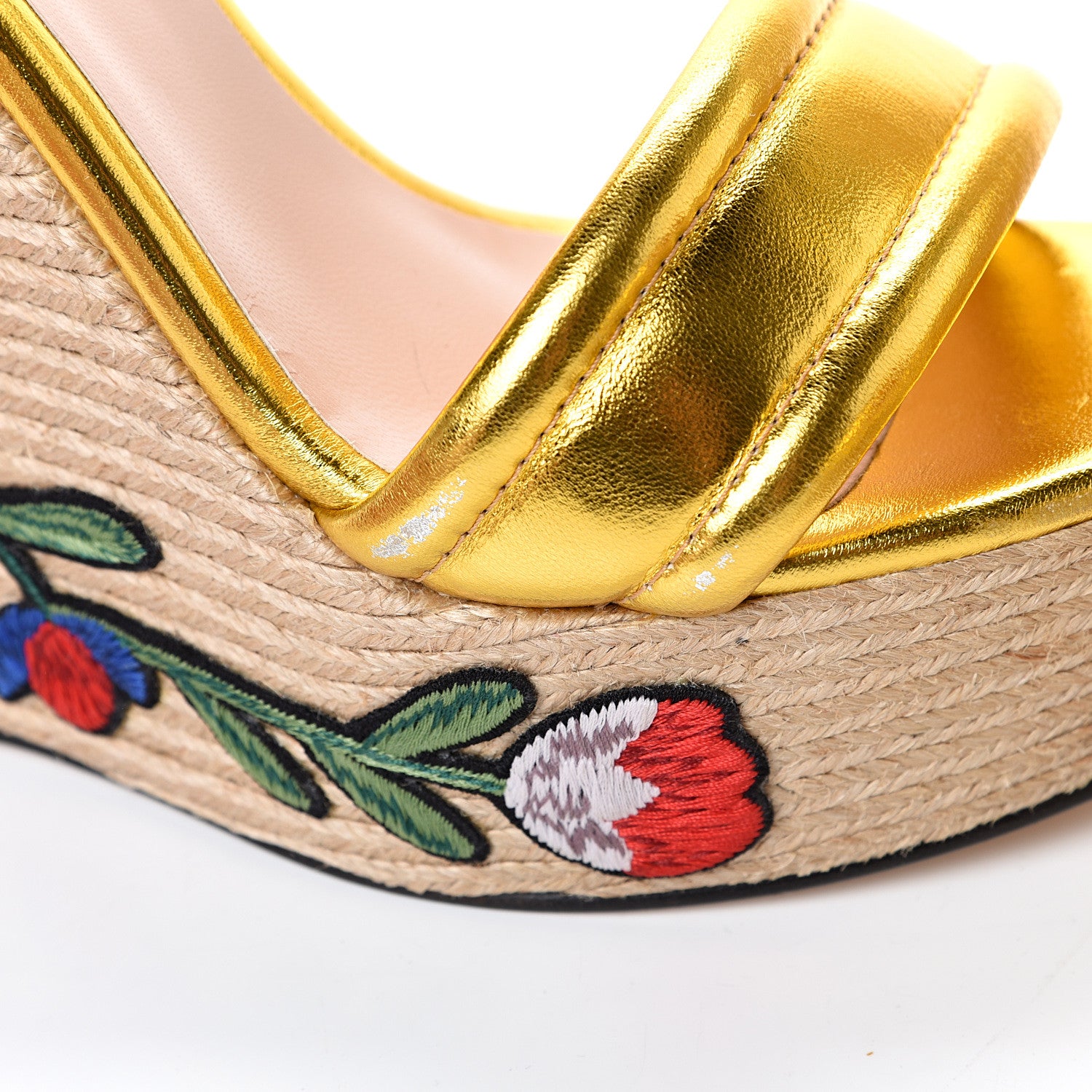 Gucci Metallic Nappa Ophelia Espadrille Platform Wedge Sandals 40 Oro Vecchio 12 of 13