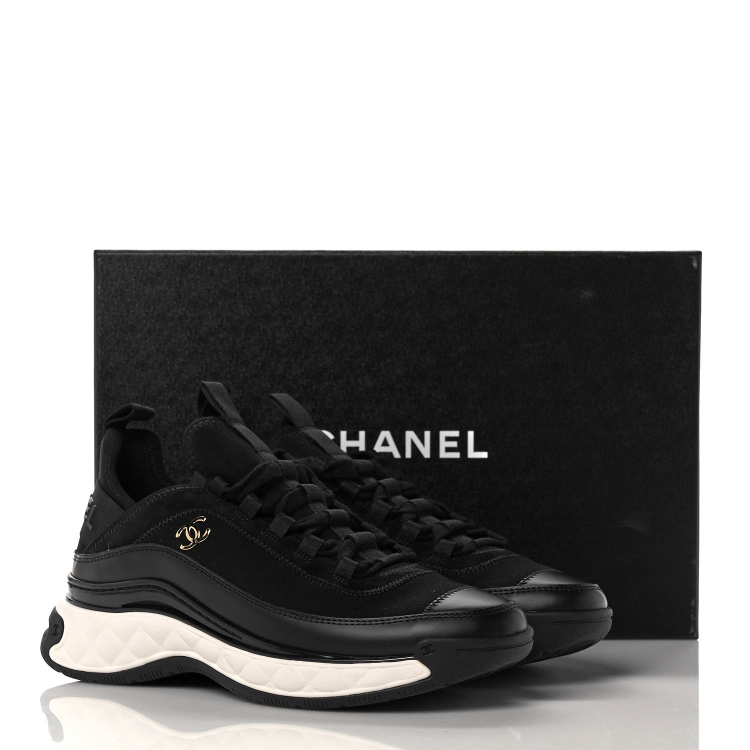 Chanel Velvet Calfskin Mixed Fibers CC Sneakers 37 Black 8 of 8