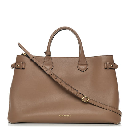 Burberry Grainy Calfskin House Check Large Banner Tote Dark Sand 7 of 12