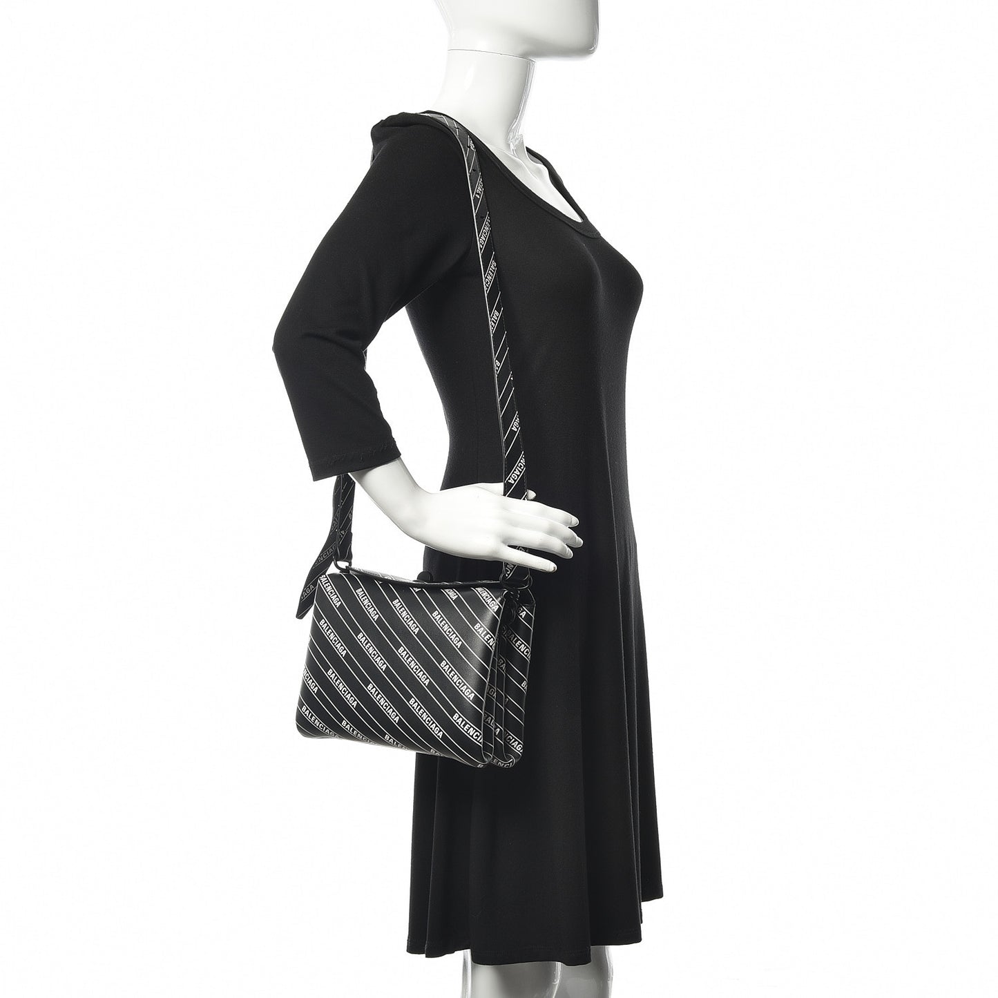 Calfskin Diagonal Allover Logo Print S Flap Bag Black White