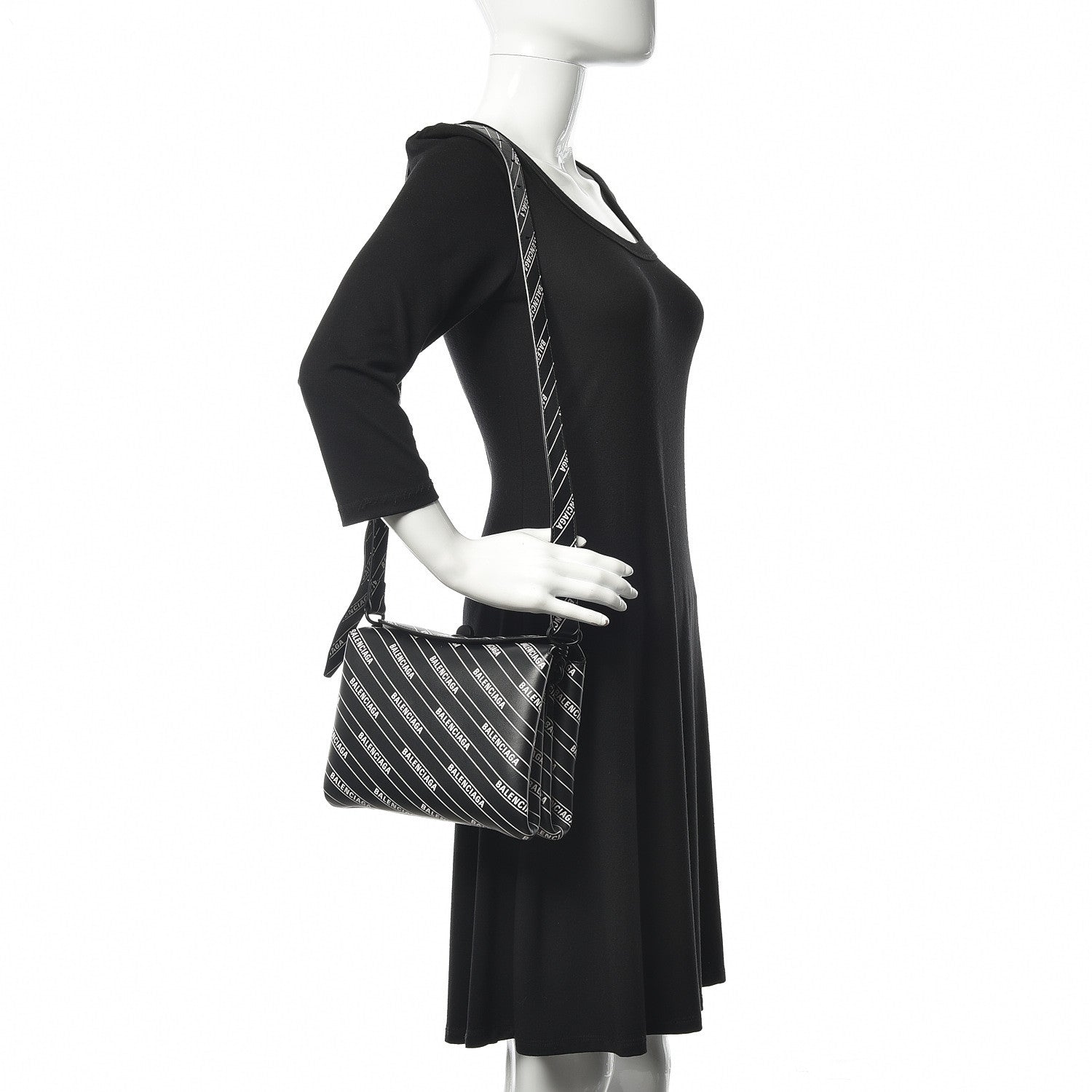 Balenciaga Calfskin Diagonal Allover Logo Print S Flap Bag Black White 2 of 10