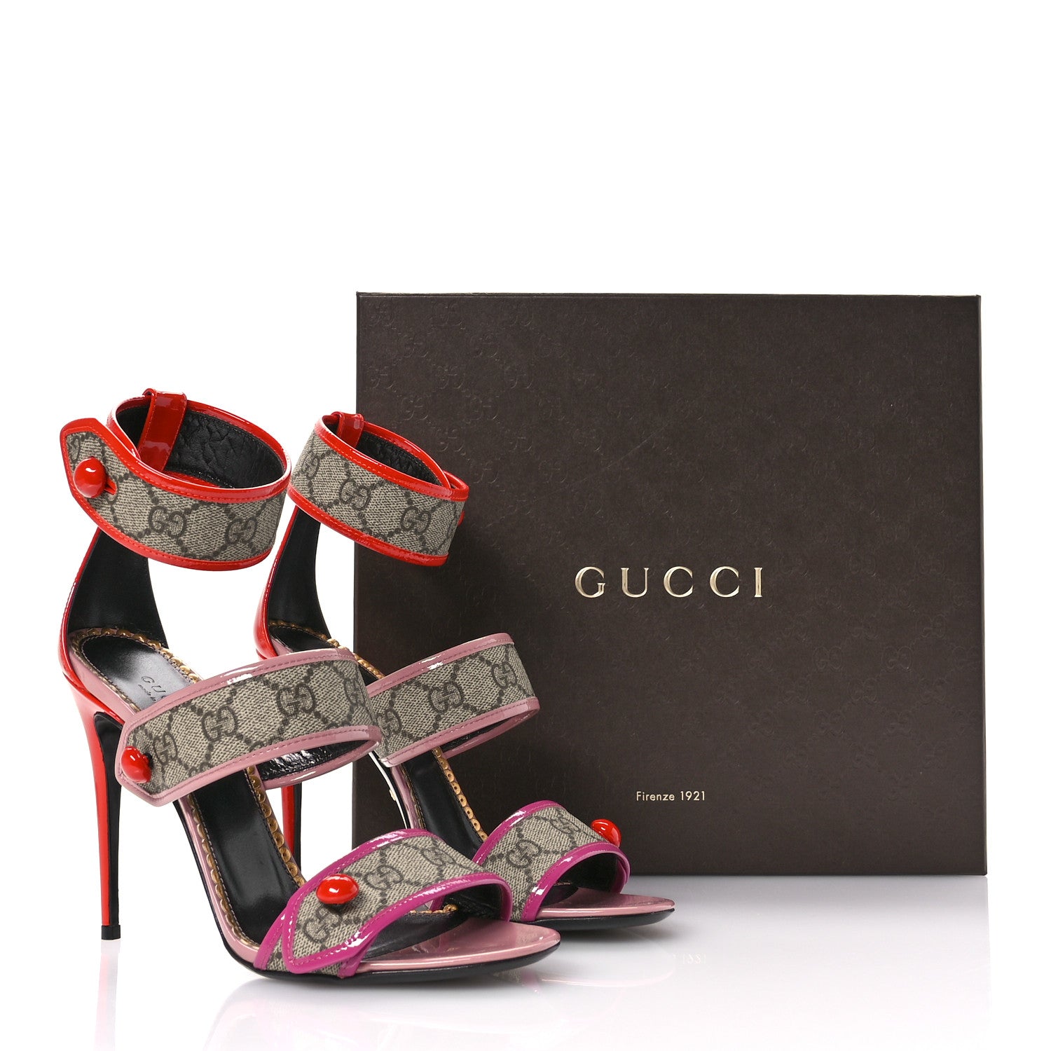 Gucci GG Supreme Monogram Patent Harleth Sandals 39.5 Beige Ebony Sun Orange Shine Purple 9 of 9