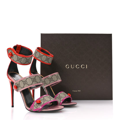 Gucci GG Supreme Monogram Patent Harleth Sandals 39.5 Beige Ebony Sun Orange Shine Purple 9 of 9