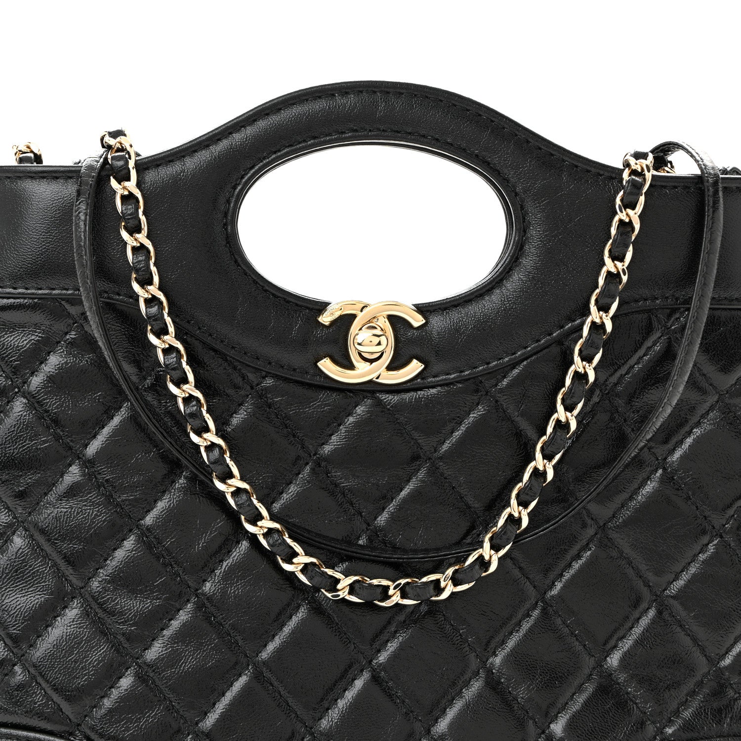 Chanel Shiny Crumpled Calfskin Quilted Mini 31 Shopping Bag Black 8 of 11