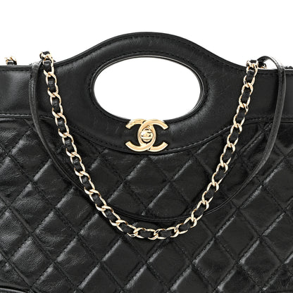 Chanel Shiny Crumpled Calfskin Quilted Mini 31 Shopping Bag Black 8 of 11
