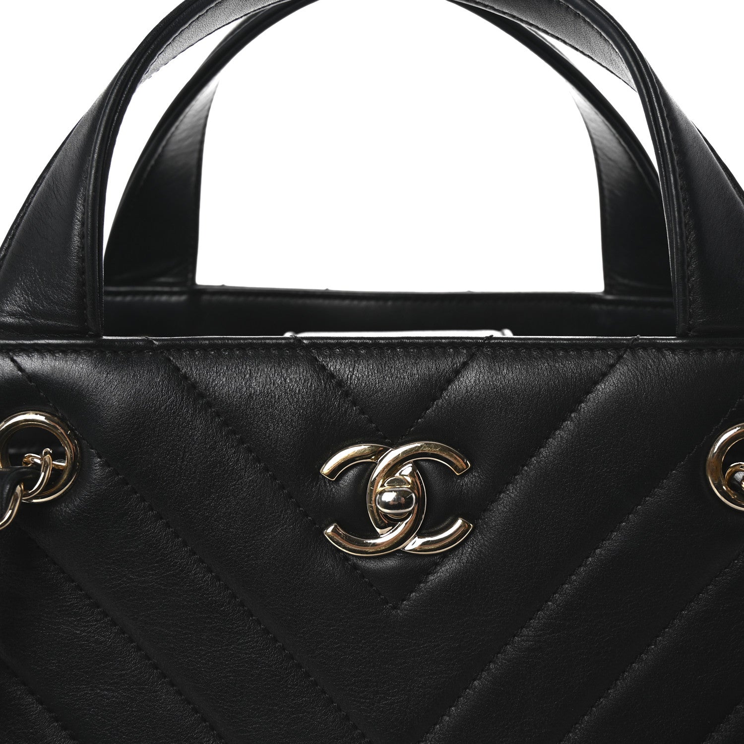 Chanel Calfskin Chevron Quilted Statement Shopping Tote Black 8 of 10