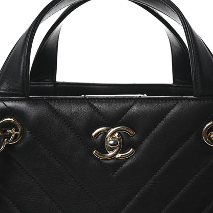Chanel Calfskin Chevron Quilted Statement Shopping Tote Black 8 of 10