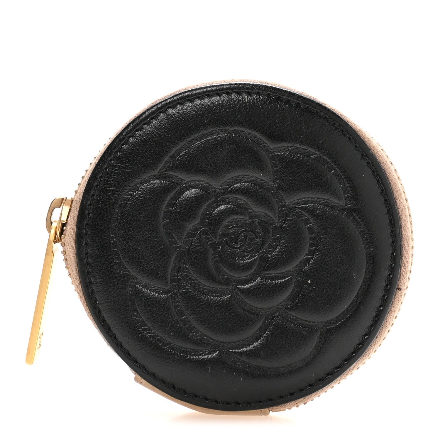 Chanel Lambskin Round Camellia CC Coin Purse Black 1 of 7