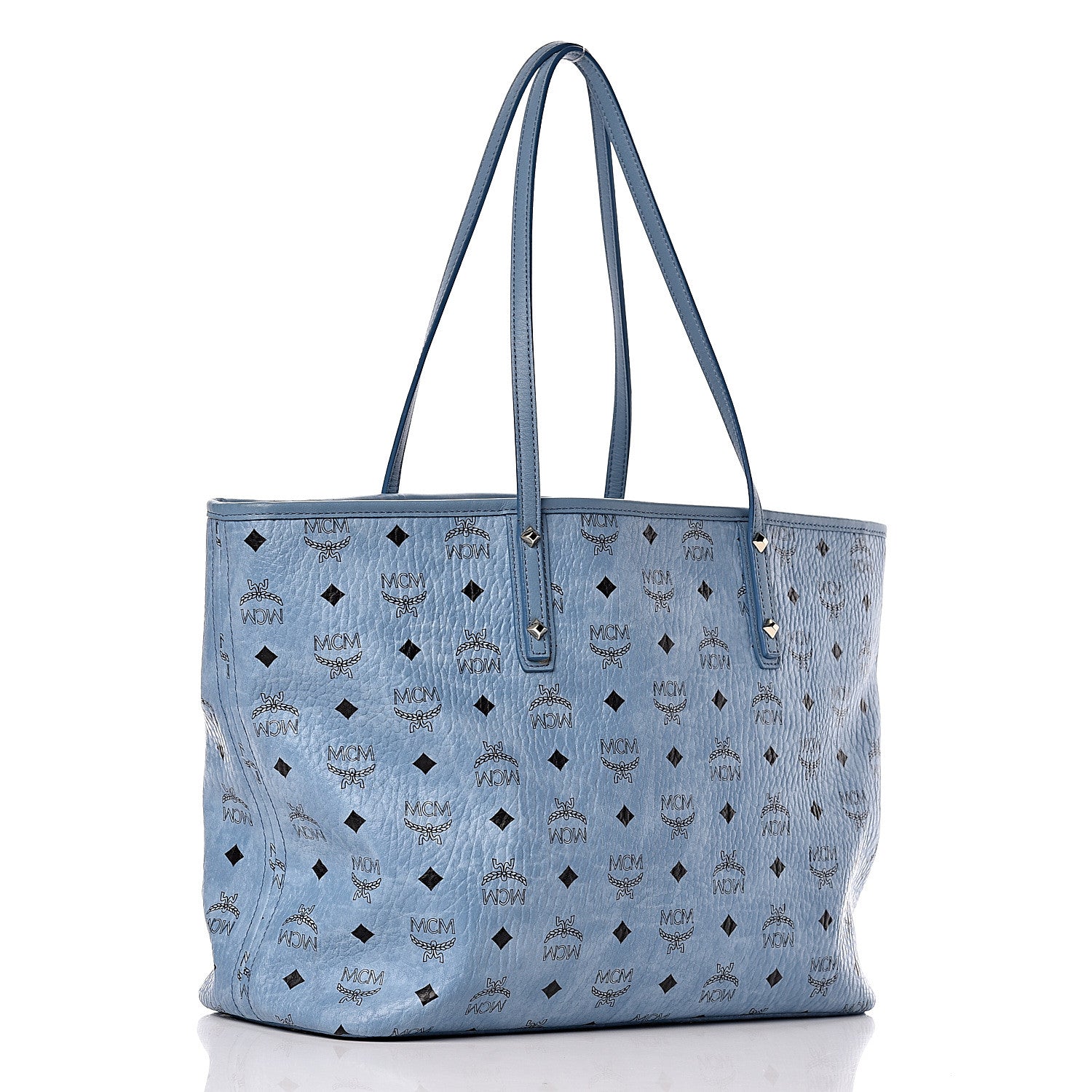 MCM Visetos Medium Anya Zip Top Shopper Tote Blue 4 of 12