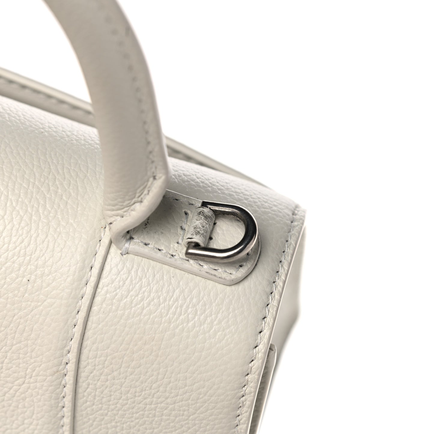 Grained Calfskin Small Hourglass Top Handle Bag White