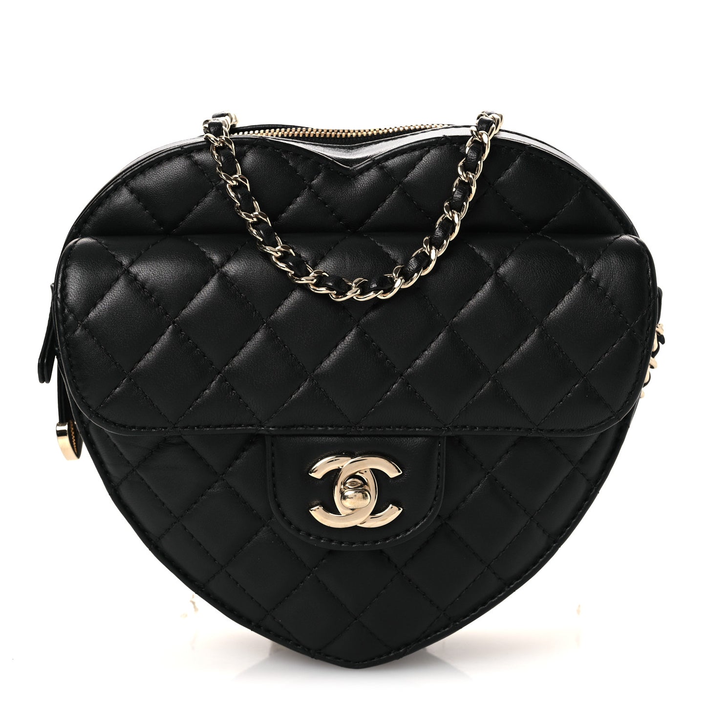 Lambskin Quilted Large CC In Love Heart Bag Black