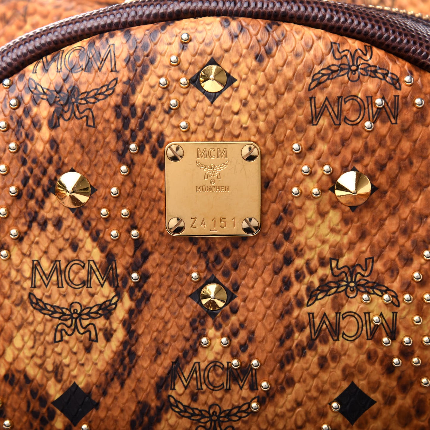 Visetos Snakeskin Printed Studded Small Stark Backpack Brown