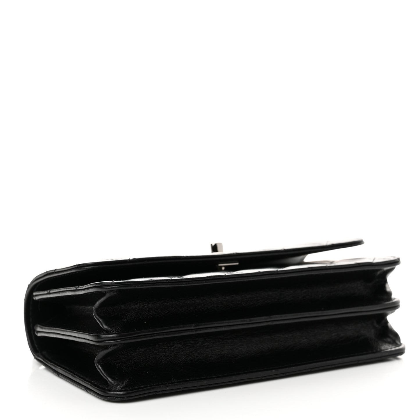 Shiny Crumpled Calfskin Strass Quilted Top Handle Clutch With Chain Black