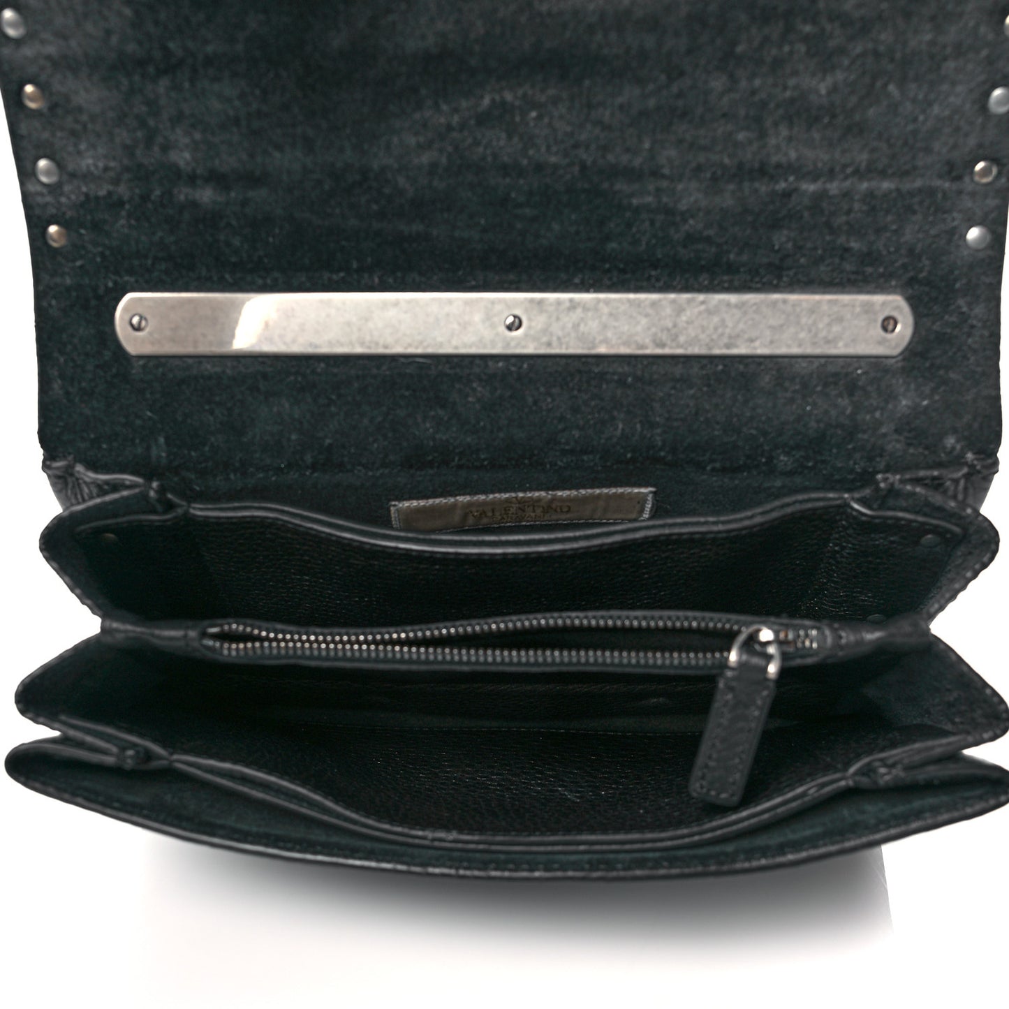 Grained Calfskin Rockstud Rolling Studs Va Va Voom Clutch on Chain Black