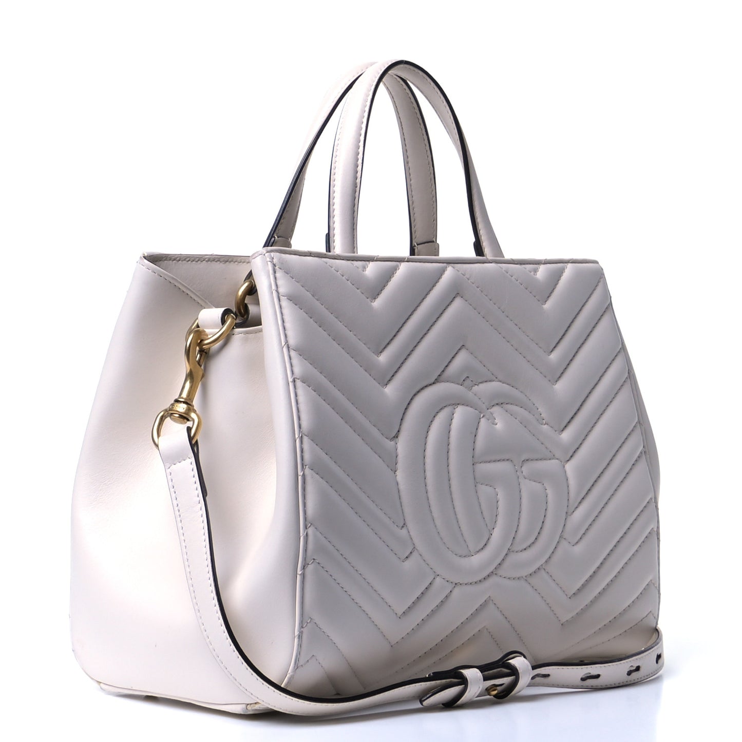 Calfskin Matelasse Small GG Marmont Tote White