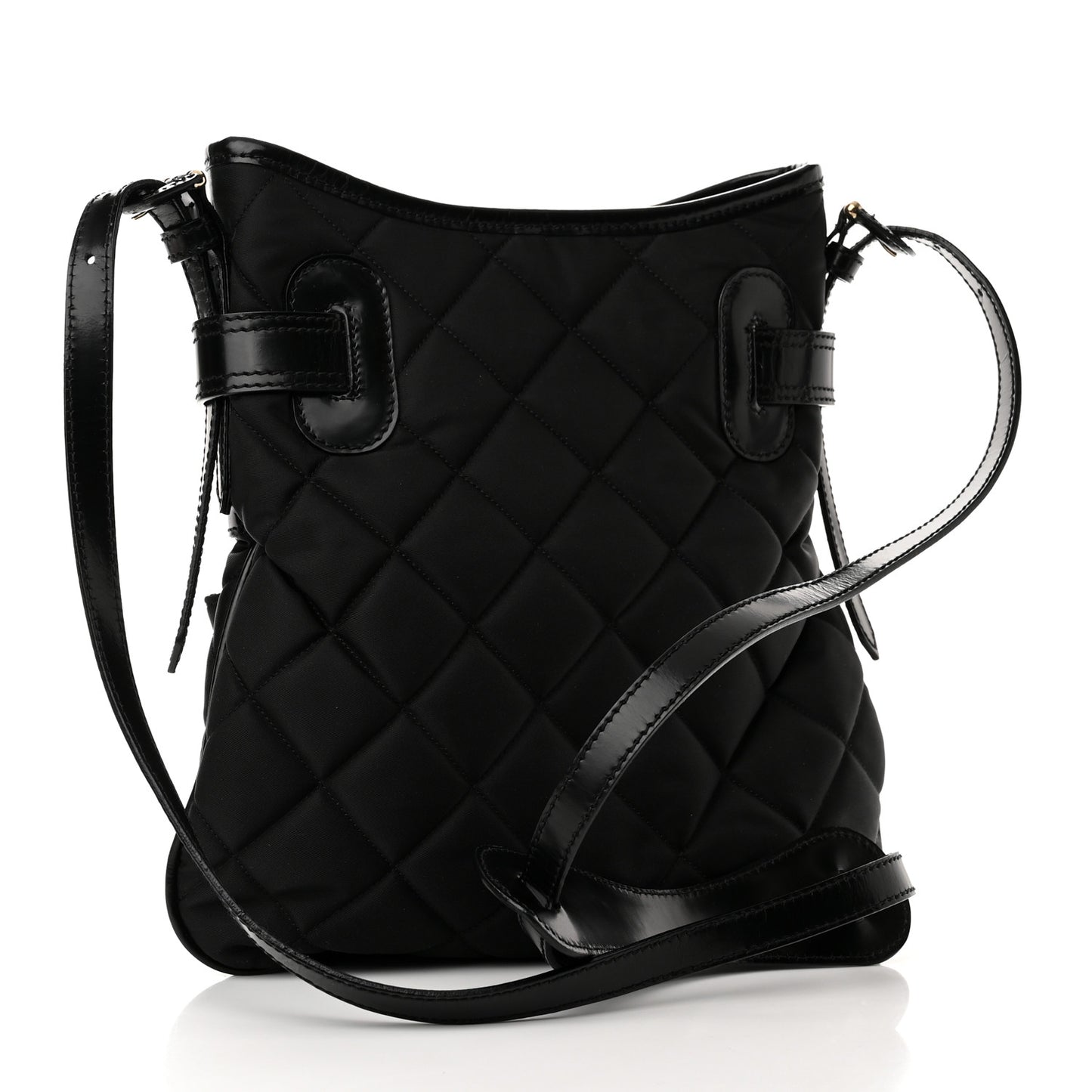 Nylon Calfskin Quilted Crossbody Bag Black