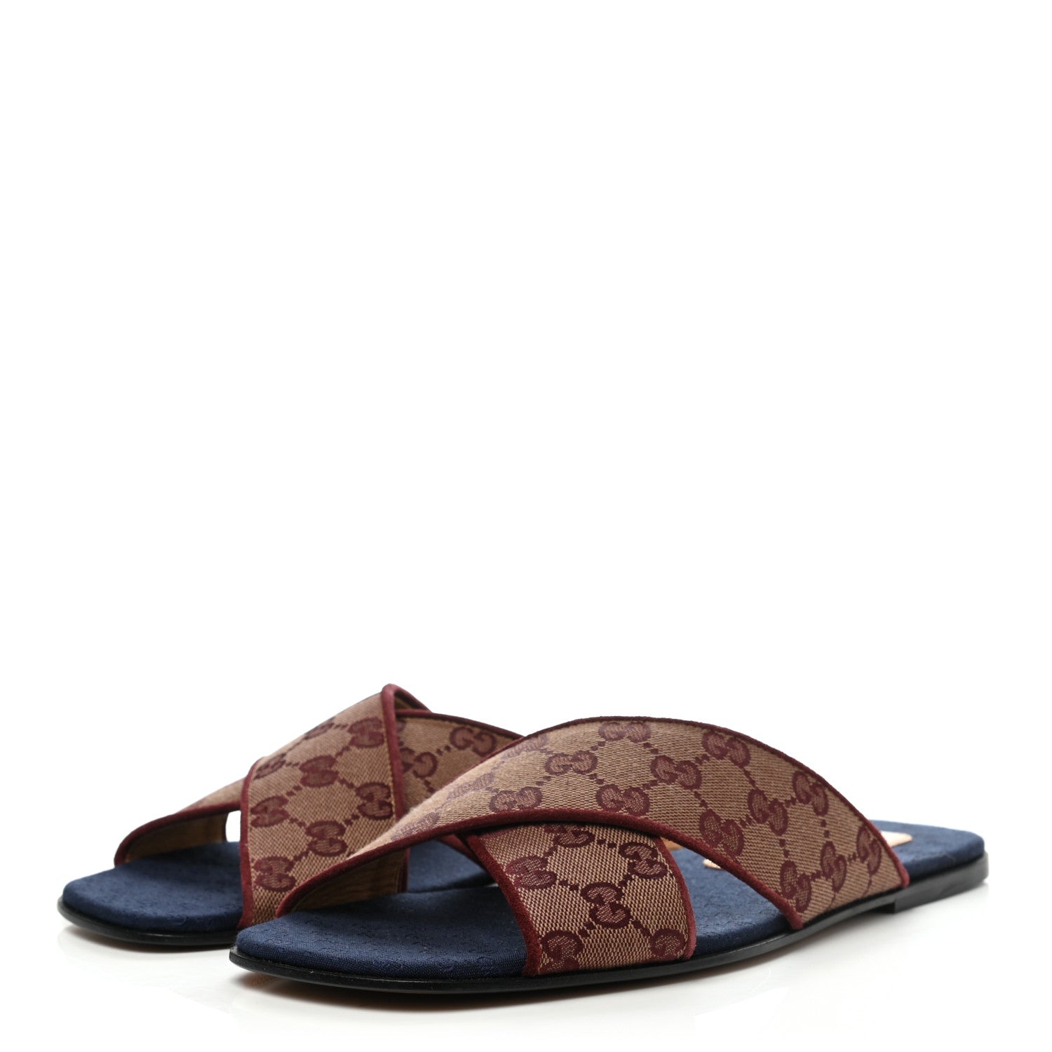 Gucci Canvas GG Monogram Mens Criss Cross Slide Sandals 8.5 Sahara Rubino Chardonnay 3 of 8