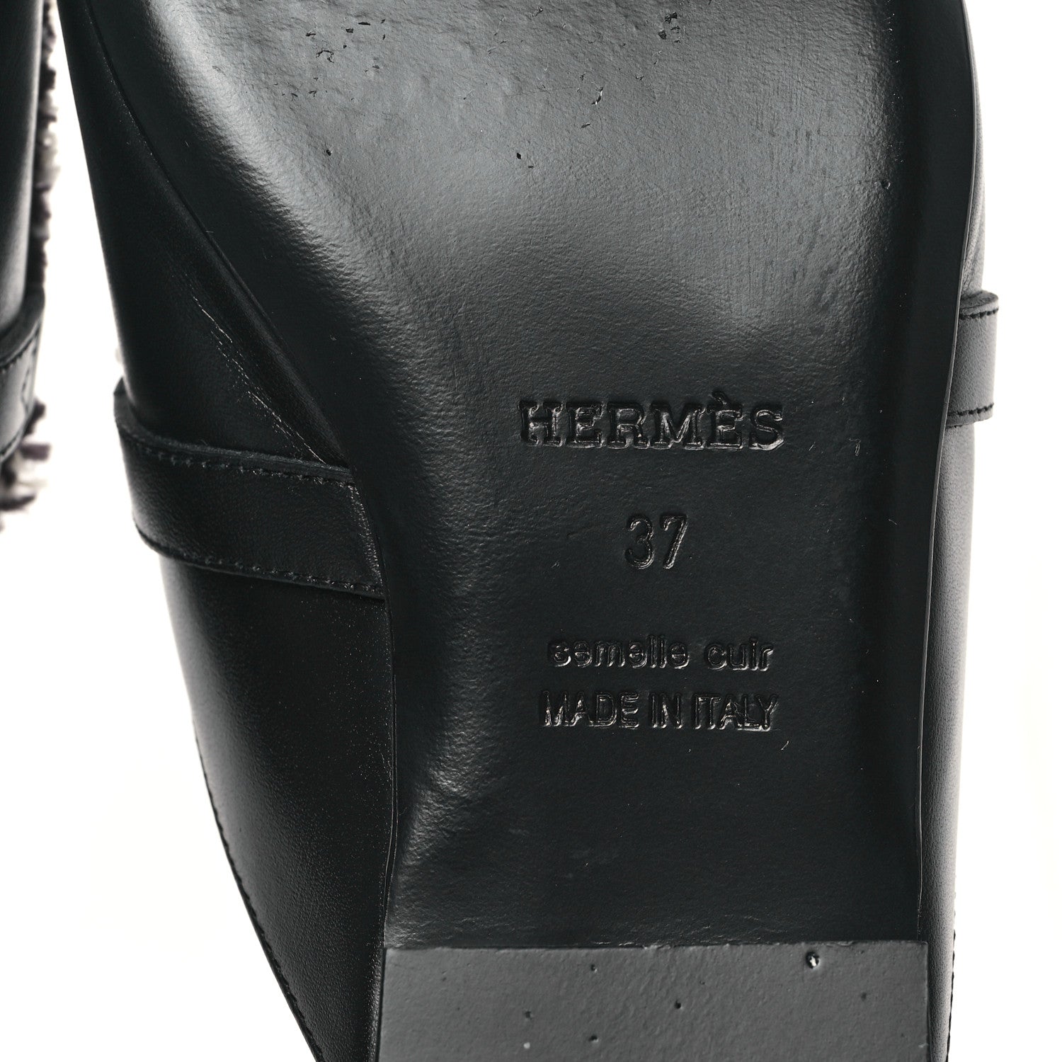 Hermes Toile Calfskin Fringe Womens Oz Mules 36.5 Black Prunoir 6 of 10